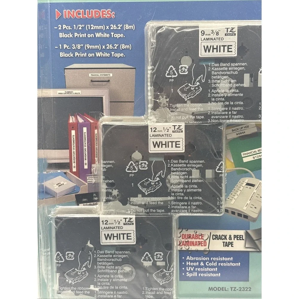 Brother P-Touch TZ-2322 Label Tape 3 Pack 9mm 12mm 1/2